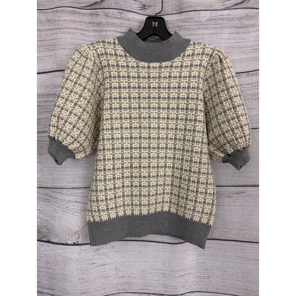 THML Cream and Gray Patterned Crewneck Sweater